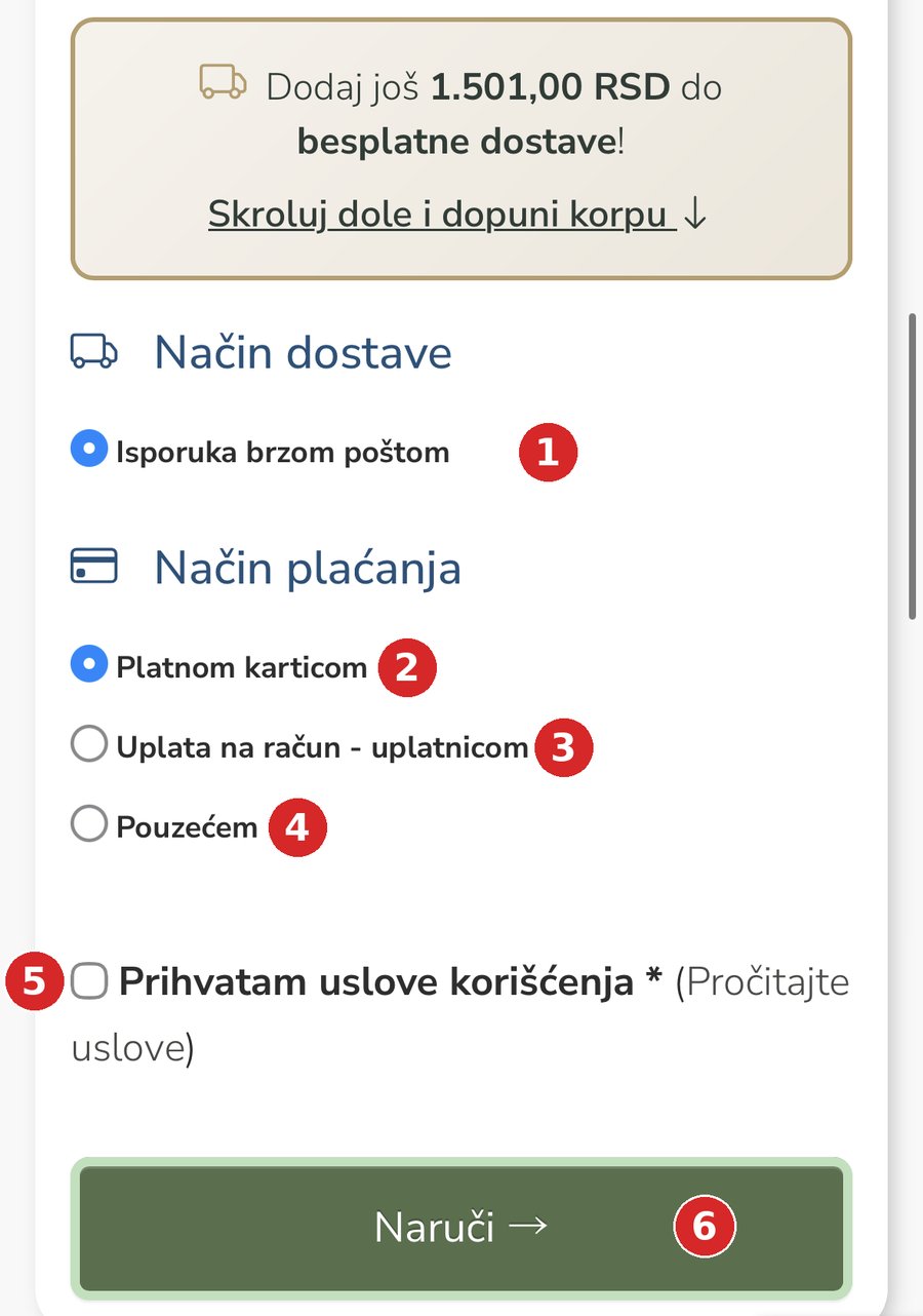 Izbor dostave i načina plaćanja
