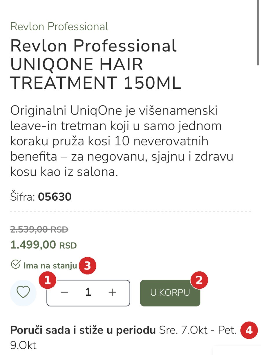 Stranica proizvoda sa dugmetom U KORPU