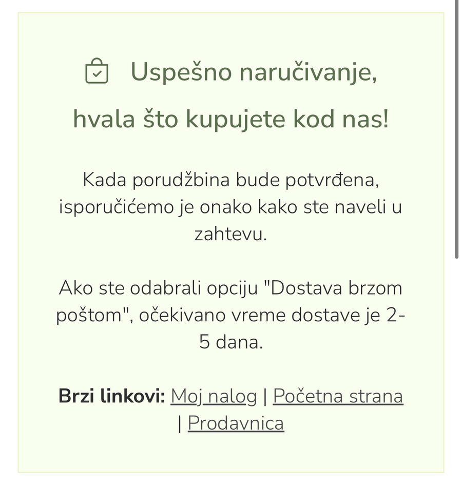 Potvrda: Uspešno naručivanje